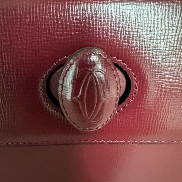 Cartier Wine Burgundy Leather Kelly Style Small Mini Top Handle Satchel Bag - Picture 5 of 10